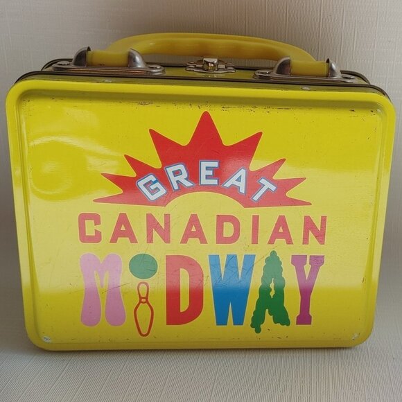 GREAT Canadian Midway Niagara Falls Mini Lunch Box BRIGHT Yellow METAL - Picture 1 of 7